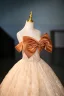 Élégant Beige Faux Diamant En Dentelle Fleur Robe De Bal 2025 Robe Boule Bustier Noeud Sans Manches Dos Nu Longue Promo Robe De Ceremonie