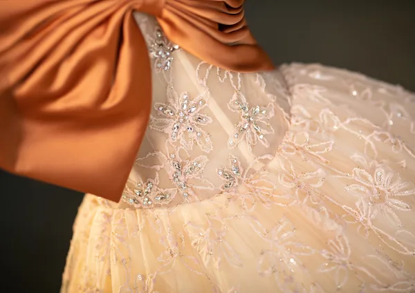 Élégant Beige Faux Diamant En Dentelle Fleur Robe De Bal 2025 Robe Boule Bustier Noeud Sans Manches Dos Nu Longue Promo Robe De Ceremonie