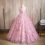 Flower Fairy Candy Pink Appliques Sequins Prom Dresses 2024 Ball Gown Halter Sleeveless Backless Floor-Length / Long Prom Formal Dresses