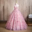 Flower Fairy Candy Pink Appliques Sequins Prom Dresses 2024 Ball Gown Halter Sleeveless Backless Floor-Length / Long Prom Formal Dresses