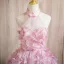 Flower Fairy Candy Pink Appliques Sequins Prom Dresses 2024 Ball Gown Halter Sleeveless Backless Floor-Length / Long Prom Formal Dresses