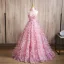 Flower Fairy Candy Pink Appliques Sequins Prom Dresses 2024 Ball Gown Halter Sleeveless Backless Floor-Length / Long Prom Formal Dresses