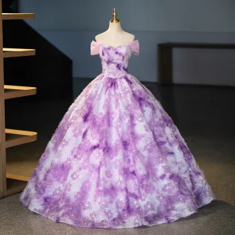 Amazing Unique Lilac Tassel Rhinestone Sequins Prom Dresses 2025 Ball Gown Off The Shoulder Short Sleeve Backless Floor Length Long Prom Formal Dresses