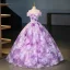 Amazing / Unique Lilac Tassel Rhinestone Sequins Prom Dresses 2025 Ball Gown Off-The-Shoulder Short Sleeve Backless Floor-Length / Long Prom Formal Dresses