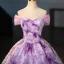 Amazing / Unique Lilac Tassel Rhinestone Sequins Prom Dresses 2025 Ball Gown Off-The-Shoulder Short Sleeve Backless Floor-Length / Long Prom Formal Dresses