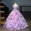 Amazing / Unique Lilac Tassel Rhinestone Sequins Prom Dresses 2025 Ball Gown Off-The-Shoulder Short Sleeve Backless Floor-Length / Long Prom Formal Dresses