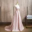 Schöne Rosa Perle Satin Ballkleider 2024 A Linie Spaghettiträger Ärmellos Rückenfreies Sweep / Pinsel Zug Ball Festliche Kleider