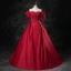 Elegante Burgunderrot Satin Ballkleider 2023 Ballkleid Off Shoulder Geschwollenes Kurze Ärmel Rückenfreies Lange Ball Festliche Kleider