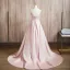 Schöne Rosa Perle Satin Ballkleider 2024 A Linie Spaghettiträger Ärmellos Rückenfreies Sweep / Pinsel Zug Ball Festliche Kleider