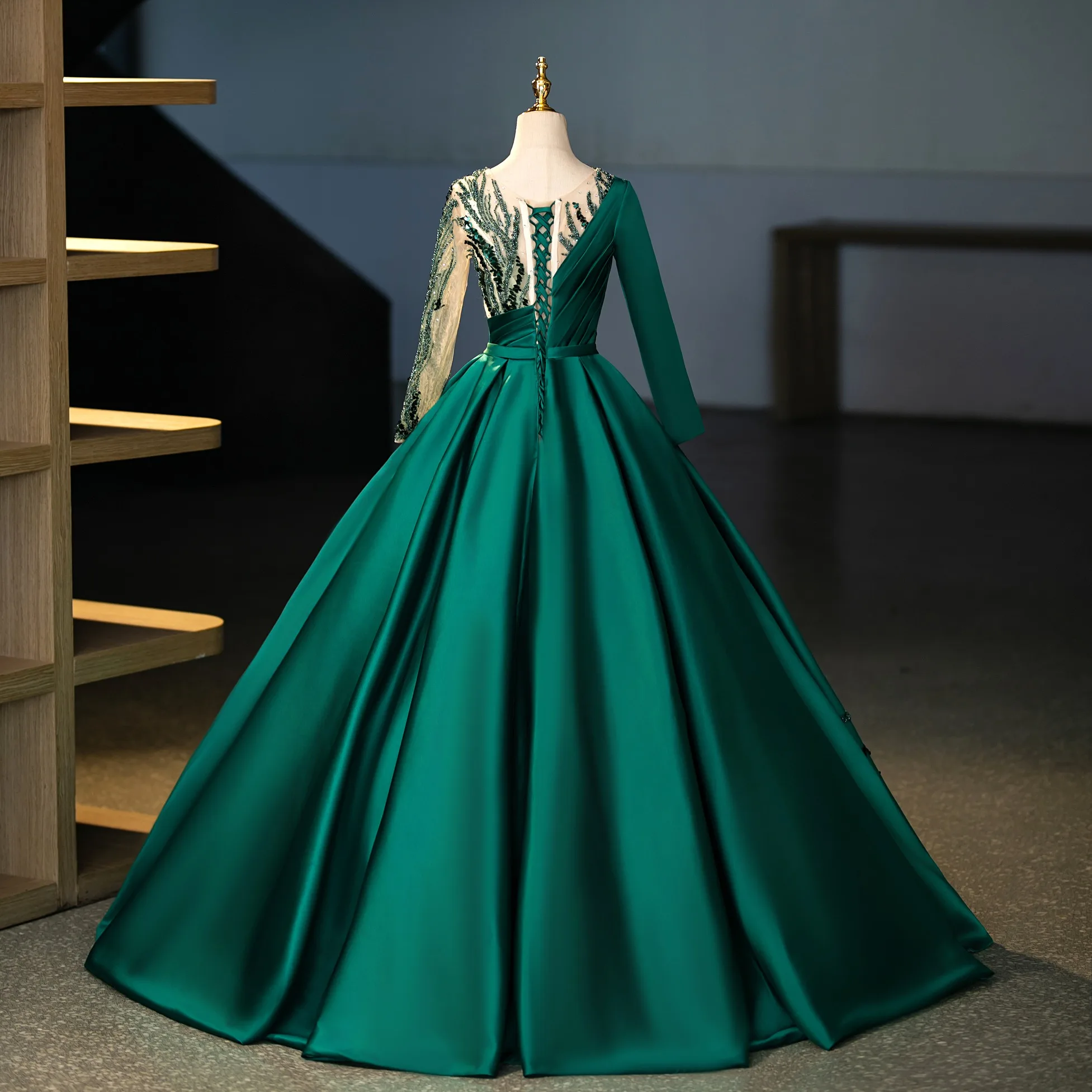 slim fit dress slacks Single Sleeve High Slit Party Dress Dark Green Satin Prom Dress A Line Prom Gown ARD2855 main image 0