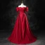 Elegante Burgunderrot Satin Ballkleider 2023 Ballkleid Off Shoulder Geschwollenes Kurze Ärmel Rückenfreies Lange Ball Festliche Kleider