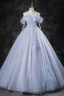 Charming Sky Blue Pearl Appliques Prom Dresses 2023 Ball Gown Off-The-Shoulder Sleeveless Backless Floor-Length / Long Prom Formal Dresses