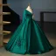 Vintage / Retro Dark Green Beading Sequins Satin Prom Dresses 2025 Ball Gown Scoop Neck Long Sleeve Floor-Length / Long Prom Formal Dresses