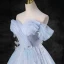 Charming Sky Blue Pearl Appliques Prom Dresses 2023 Ball Gown Off-The-Shoulder Sleeveless Backless Floor-Length / Long Prom Formal Dresses