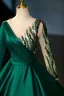 Vintage / Retro Dark Green Beading Sequins Satin Prom Dresses 2025 Ball Gown Scoop Neck Long Sleeve Floor-Length / Long Prom Formal Dresses