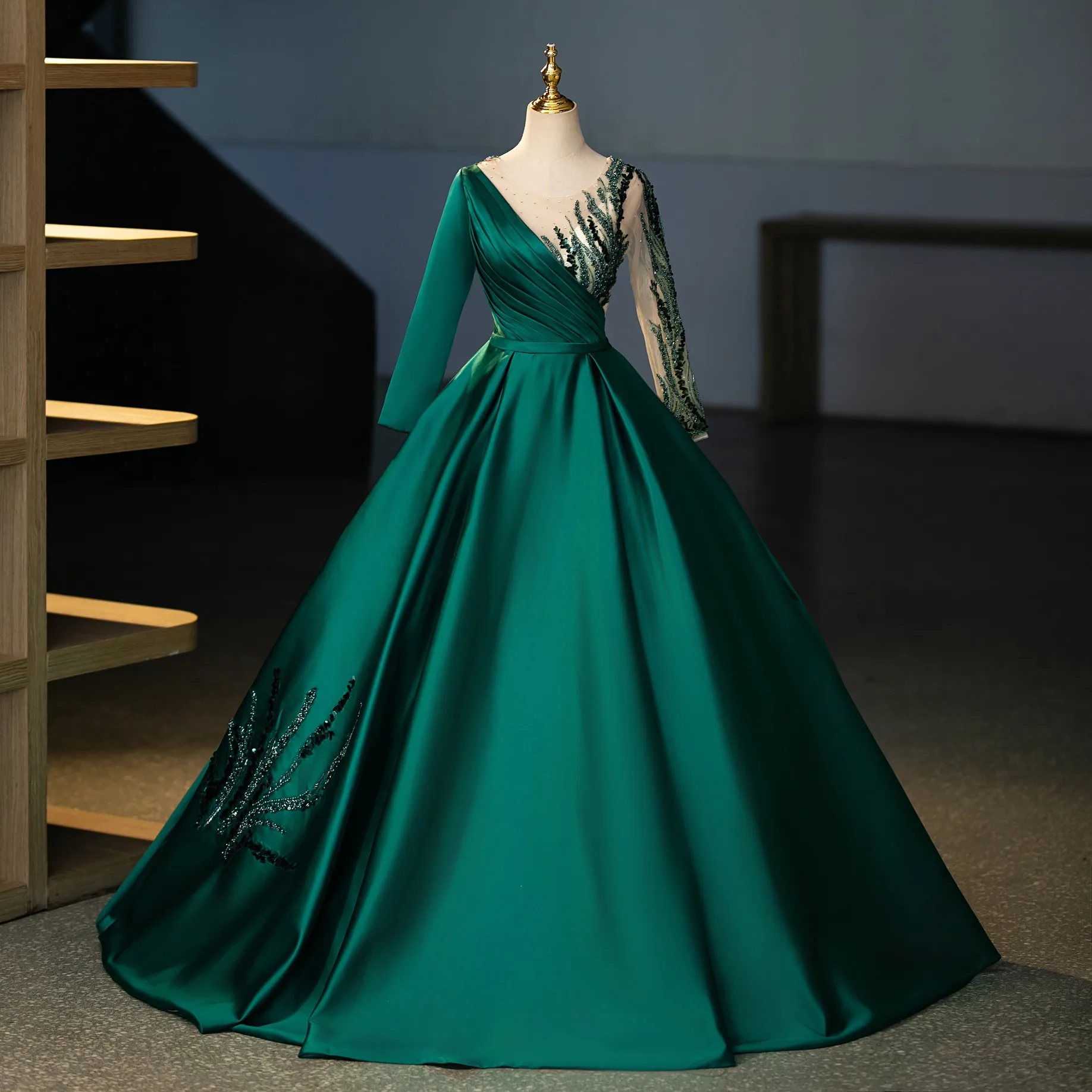 slim fit dress slacks Green A-line Long Sleeves Floor-length Party Prom Dresses, Evening Prom  Dresses main image 0