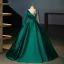 Vintage / Retro Dark Green Beading Sequins Satin Prom Dresses 2025 Ball Gown Scoop Neck Long Sleeve Floor-Length / Long Prom Formal Dresses