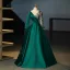 Vintage / Retro Dark Green Beading Sequins Satin Prom Dresses 2025 Ball Gown Scoop Neck Long Sleeve Floor-Length / Long Prom Formal Dresses