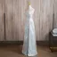 Chinese style Sky Blue Pearl Printing Split Front Prom Dresses 2024 A-Line / Princess Strapless Sleeveless Backless Floor-Length / Long Prom Formal Dresses