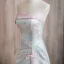 Chinese style Sky Blue Pearl Printing Split Front Prom Dresses 2024 A-Line / Princess Strapless Sleeveless Backless Floor-Length / Long Prom Formal Dresses