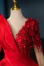 Vintage / Retro Red Beading Appliques Prom Dresses 2024 Ball Gown V-Neck Long Sleeve Backless Floor-Length / Long Prom Formal Dresses