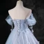 Charming Sky Blue Pearl Appliques Prom Dresses 2023 Ball Gown Off-The-Shoulder Sleeveless Backless Floor-Length / Long Prom Formal Dresses