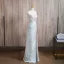 Chinese style Sky Blue Pearl Printing Split Front Prom Dresses 2024 A-Line / Princess Strapless Sleeveless Backless Floor-Length / Long Prom Formal Dresses