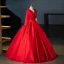 Vintage / Retro Red Beading Appliques Prom Dresses 2024 Ball Gown V-Neck Long Sleeve Backless Floor-Length / Long Prom Formal Dresses