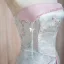 Chinese style Sky Blue Pearl Printing Split Front Prom Dresses 2024 A-Line / Princess Strapless Sleeveless Backless Floor-Length / Long Prom Formal Dresses