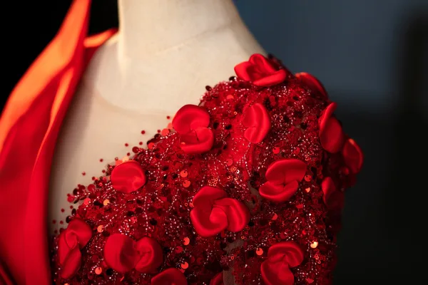 Vintage / Retro Red Beading Appliques Prom Dresses 2024 Ball Gown V-Neck Long Sleeve Backless Floor-Length / Long Prom Formal Dresses