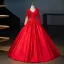 Vintage / Retro Red Beading Appliques Prom Dresses 2024 Ball Gown V-Neck Long Sleeve Backless Floor-Length / Long Prom Formal Dresses