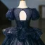 Bling Bling Navy Blue Sequins Prom Dresses 2025 Ball Gown Scoop Neck Puffy Short Sleeve Backless Floor-Length / Long Prom Formal Dresses
