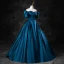 Vintage / Retro Ink Blue Satin Prom Dresses 2023 Ball Gown Square Neckline Puffy Short Sleeve Backless Floor-Length / Long Prom Formal Dresses