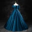 Vintage / Retro Ink Blue Satin Prom Dresses 2023 Ball Gown Square Neckline Puffy Short Sleeve Backless Floor-Length / Long Prom Formal Dresses