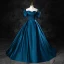 Vintage / Retro Ink Blue Satin Prom Dresses 2023 Ball Gown Square Neckline Puffy Short Sleeve Backless Floor-Length / Long Prom Formal Dresses