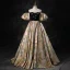Elegant Black Beading Rhinestone Prom Dresses 2023 Ball Gown Off-The-Shoulder Puffy Short Sleeve Backless Floor-Length / Long Prom Formal Dresses