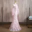 Charming Blushing Pink Pearl Sequins Lace Flower Prom Dresses 2024 Trumpet / Mermaid Halter Short Sleeve Backless Floor-Length / Long Prom Formal Dresses