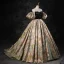Elegant Black Beading Rhinestone Prom Dresses 2023 Ball Gown Off-The-Shoulder Puffy Short Sleeve Backless Floor-Length / Long Prom Formal Dresses