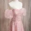Bling Bling Blushing Pink Beading Prom Dresses 2024 A-Line / Princess Square Neckline Short Sleeve Backless Floor-Length / Long Prom Formal Dresses