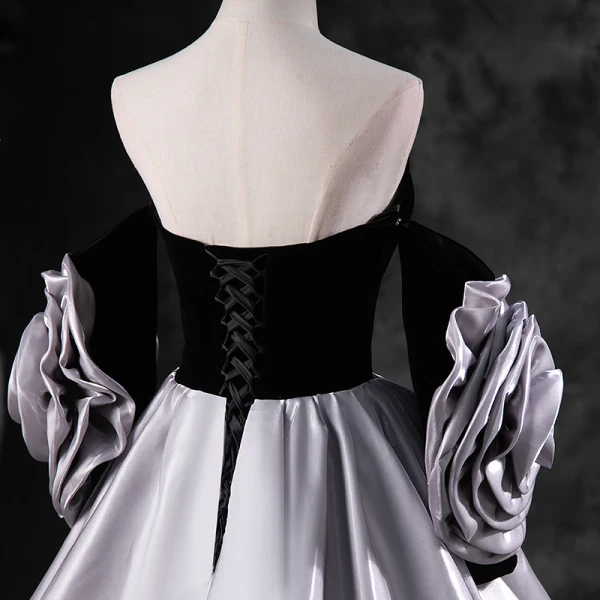 Elegant Black Prom Dresses 2023 Ball Gown Strapless Short Sleeve Backless Floor-Length / Long Prom Formal Dresses