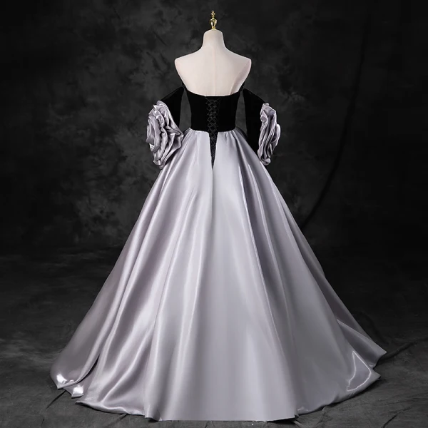 Elegant Black Prom Dresses 2023 Ball Gown Strapless Short Sleeve Backless Floor-Length / Long Prom Formal Dresses