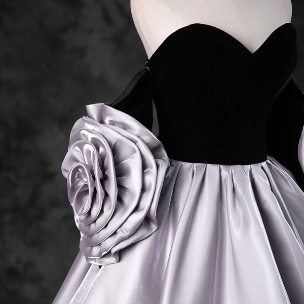 Elegant Black Prom Dresses 2023 Ball Gown Strapless Short Sleeve Backless Floor-Length / Long Prom Formal Dresses