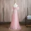 Bling Bling Blushing Pink Beading Prom Dresses 2024 A-Line / Princess Square Neckline Short Sleeve Backless Floor-Length / Long Prom Formal Dresses