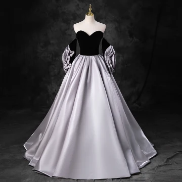 Elegante Schwarz Ballkleider 2023 Ballkleid Bandeau Kurze Ärmel Rückenfreies Lange Ball Festliche Kleider