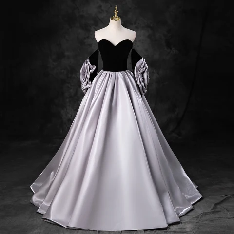 Elegantes Negro Vestidos de gala 2023 Ball Gown Sin Tirantes Manga Corta Sin Espalda Largos Gala Vestidos Formales