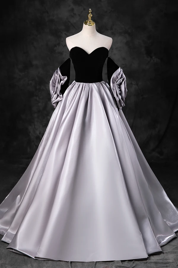 Elegant Black Prom Dresses 2023 Ball Gown Strapless Short Sleeve Backless Floor-Length / Long Prom Formal Dresses