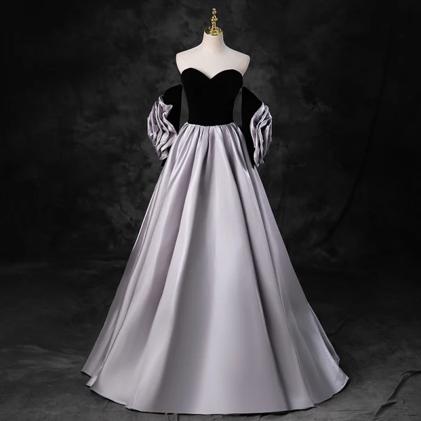 Elegant Black Prom Dresses 2023 Ball Gown Strapless Short Sleeve Backless Floor-Length / Long Prom Formal Dresses