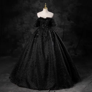Charming Black Rhinestone Lace Flower Prom Dresses 2023 Ball Gown Scoop Neck Sleeveless Backless Floor Length Long Prom Formal Dresses