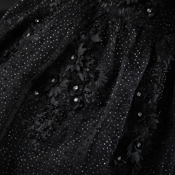 Charming Black Rhinestone Lace Flower Prom Dresses 2023 Ball Gown Scoop Neck Sleeveless Backless Floor-Length / Long Prom Formal Dresses