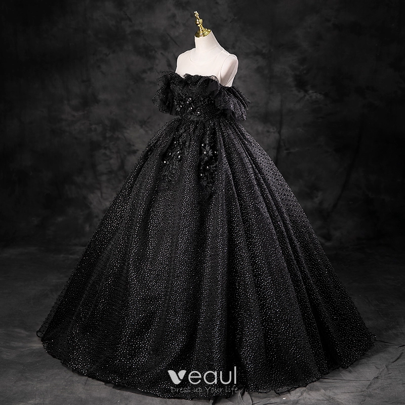 Charming Black Rhinestone Lace Flower Prom Dresses 2023 Ball Gown Scoop Neck Sleeveless Backless Floor-Length / Long Prom Formal Dresses Charming Black Rhinestone Lace Flower Prom Dresses 2023 Ball Gown Scoop Neck Sleeveless Backless Floor-Length / Long Prom Formal Dresses